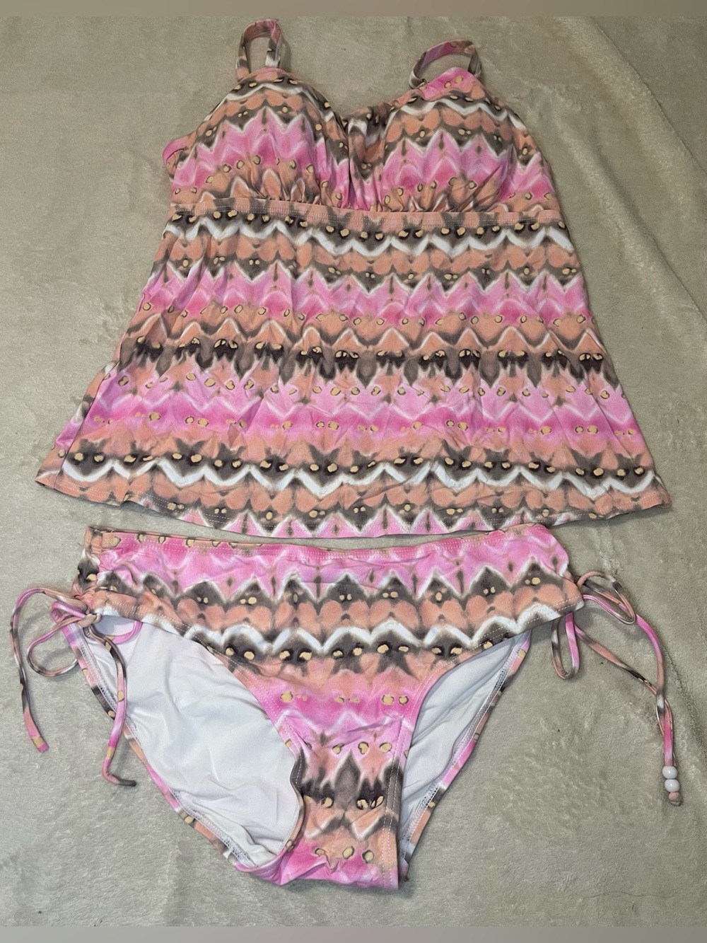 CoCo Reef womans 2 piece suit 34C Pink & Peach Patterned Tankini Swim Set